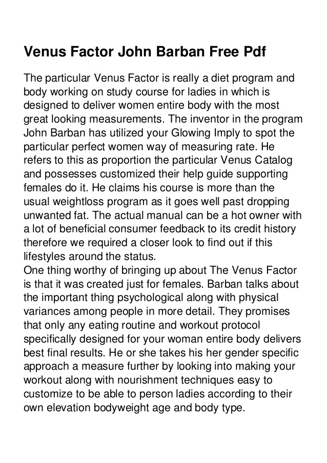 The venus factor free download pdf 2017